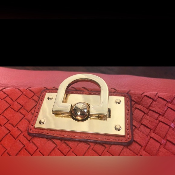 Banana Republic Orange braided leather bag w/chain strap & pockets Re $128 NEW - Picture 12 of 15